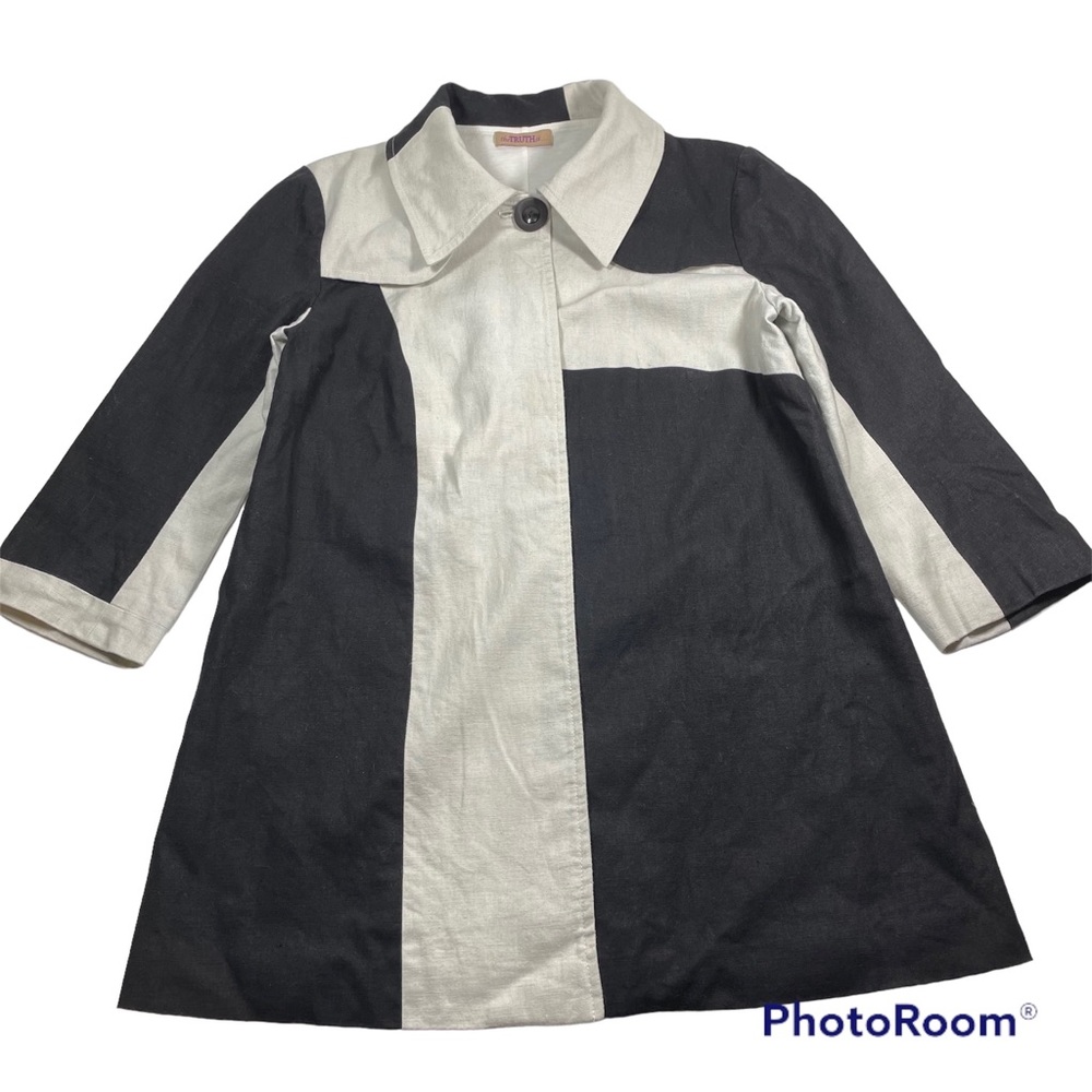 Black and white color block 3/4 sleeve linen coat size S - Picture 5 of 6